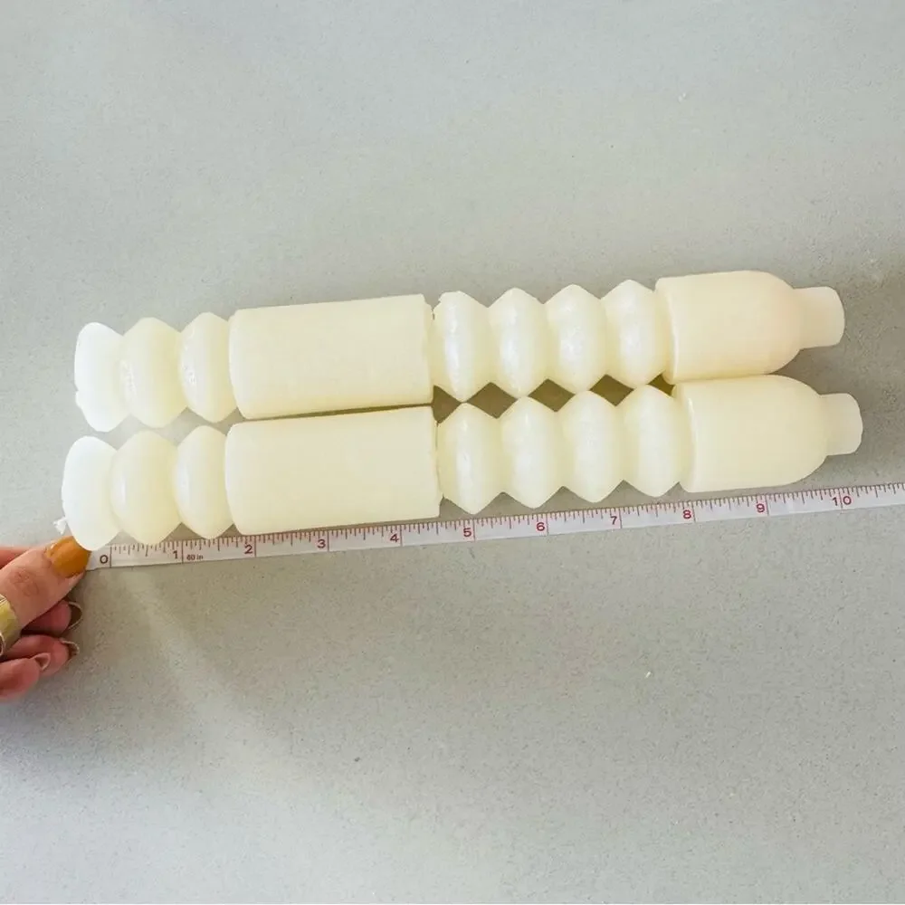 NEW ANTHROPOLOGIE Creamy White 10” Boho Paraffin Wax Taper Candle Sticks S/2